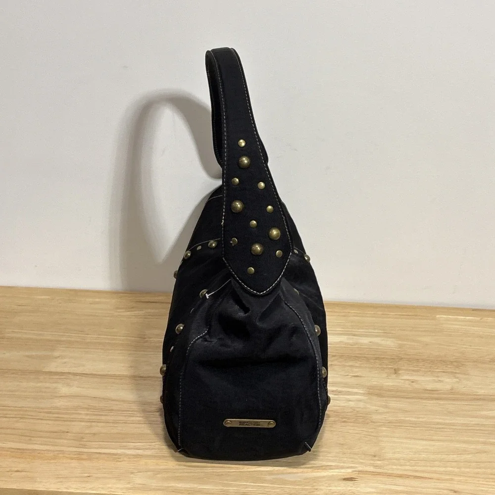 Kenneth Cole Reaction Black Studded Hobo Shoulder Bag Purse Y2K Boho